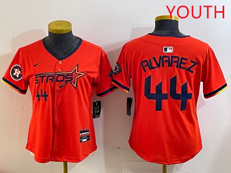 Youth Houston Astros 44 Alvarez Orange Three generations Joint Name 2025 Nike MLB Jersey style 4102
